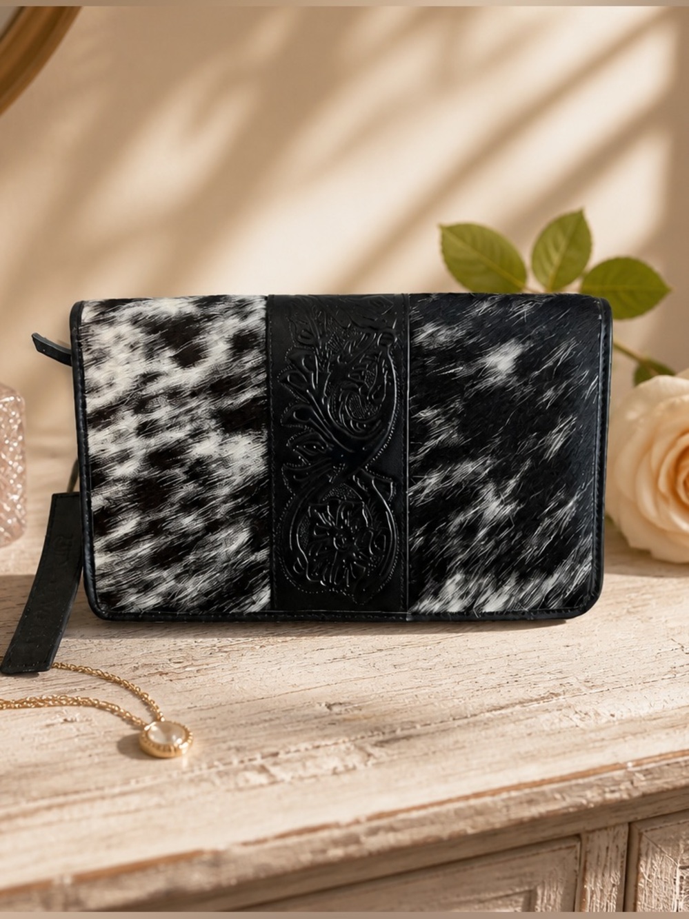 NWT Western Cowhide Leather Jewelry Organizer Case Travel Bag